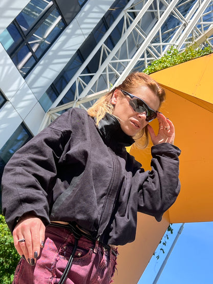 RAW STATE CROP BLACK JACKET із котону на яскравій підкладці