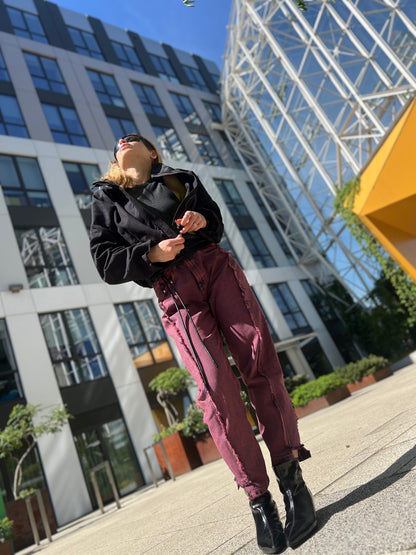 RAW STATE CROP BLACK JACKET із котону на яскравій підкладці