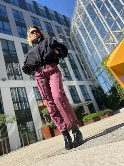 RAW STATE CROP BLACK JACKET із котону на яскравій підкладці
