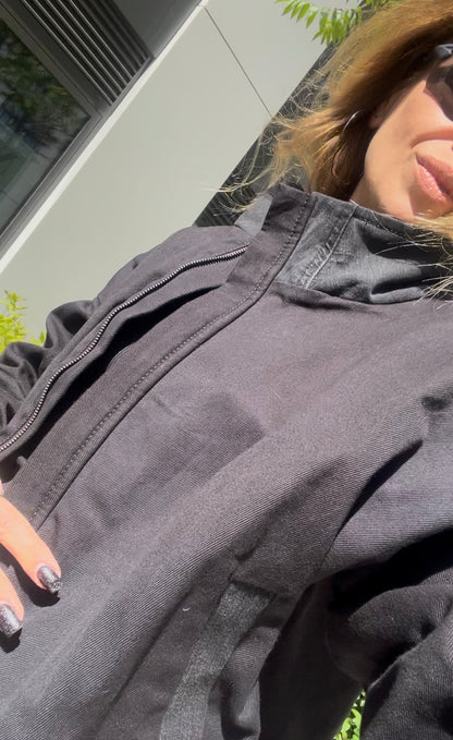 RAW STATE CROP BLACK JACKET із котону на яскравій підкладці