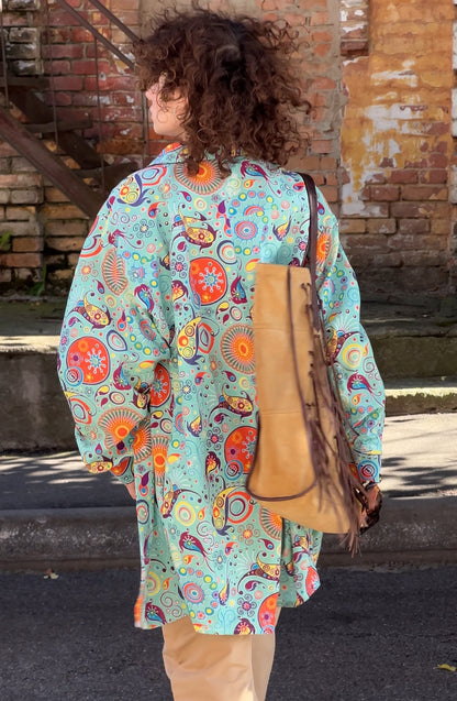 Сорочка  oversize бавовняна легка в геометричний орнамент