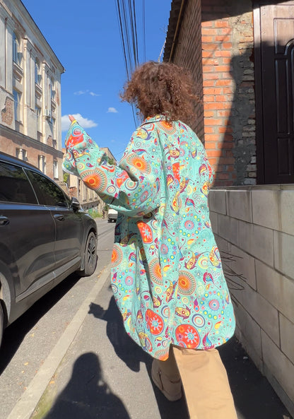 Сорочка  oversize бавовняна легка в геометричний орнамент