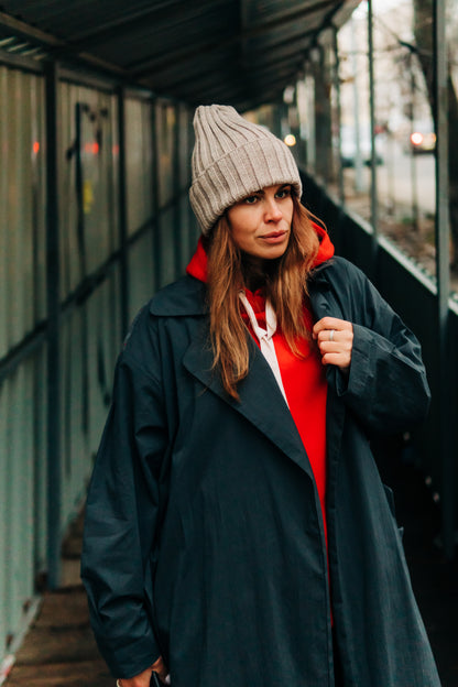 Woolen hat with a lapel, bright lilac