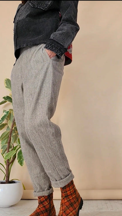 Штани вовняні пісочні-сірі високий стан завужений низ