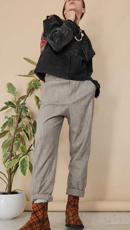 Штани вовняні пісочні-сірі високий стан завужений низ