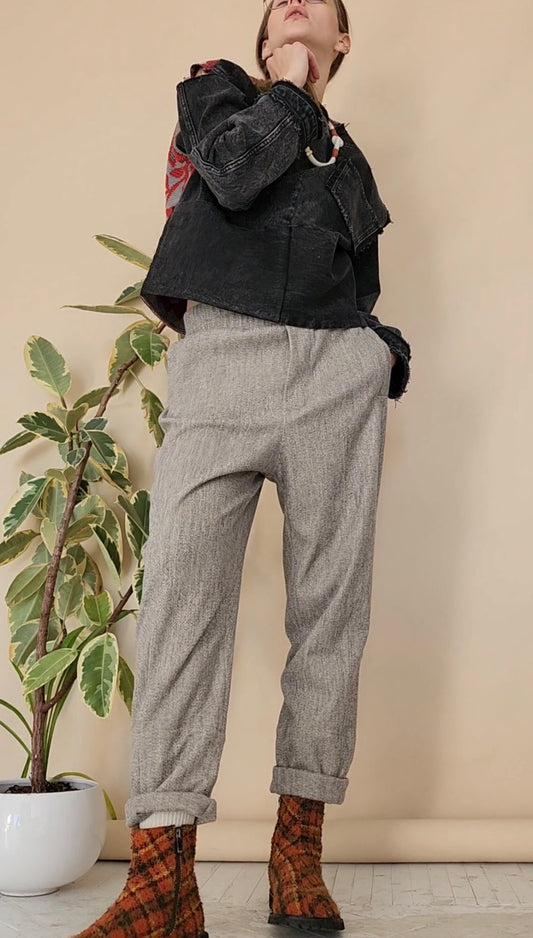 Штани вовняні пісочні-сірі високий стан завужений низ