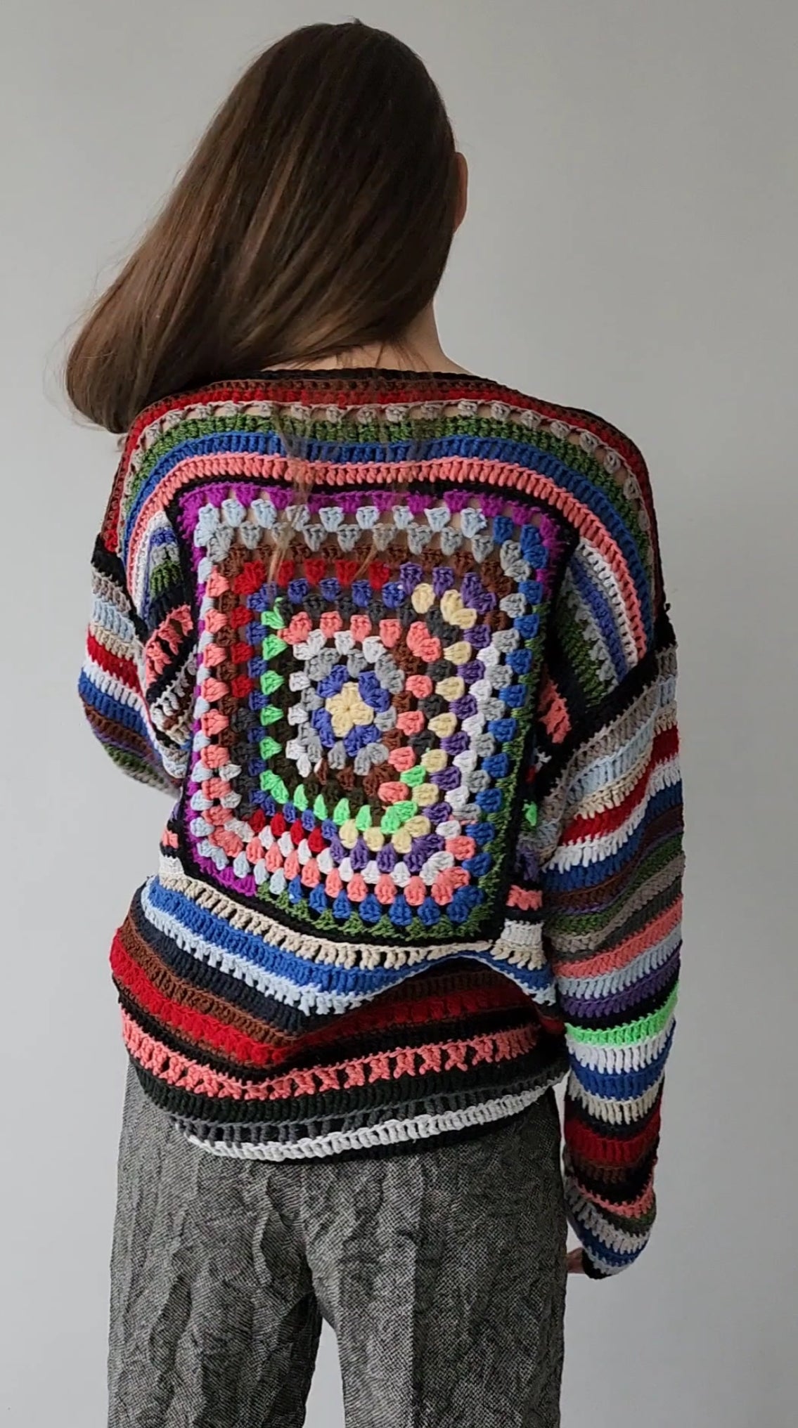 Hand-knitted cotton rasta fragment sweater