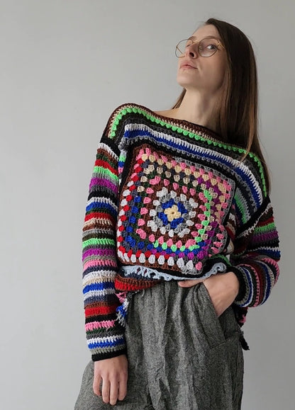 Hand-knitted cotton rasta fragment sweater