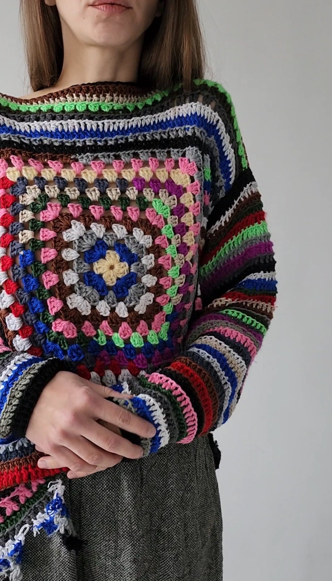Hand-knitted cotton rasta fragment sweater
