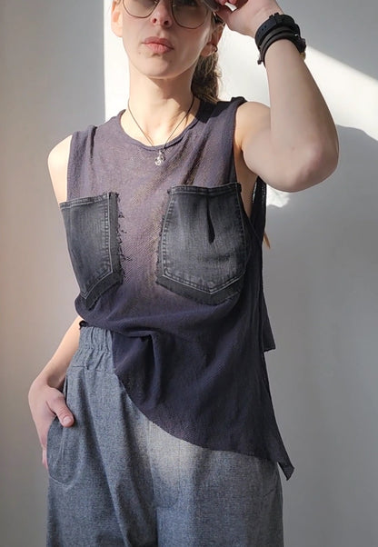 Black cotton mesh sweater