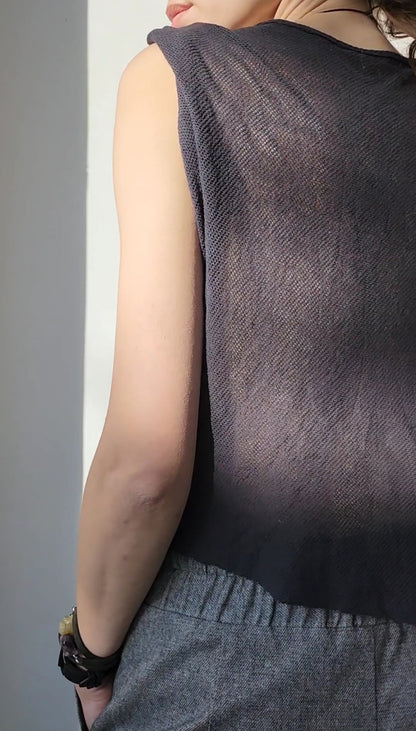 Black cotton mesh sweater