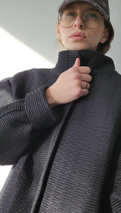 Black Basic Textured Oversize Bomber Jacket