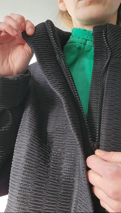Black Basic Textured Oversize Bomber Jacket