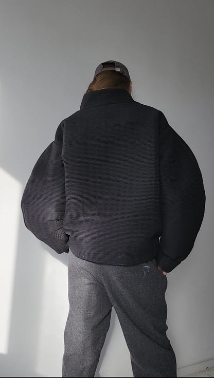 Black Basic Textured Oversize Bomber Jacket