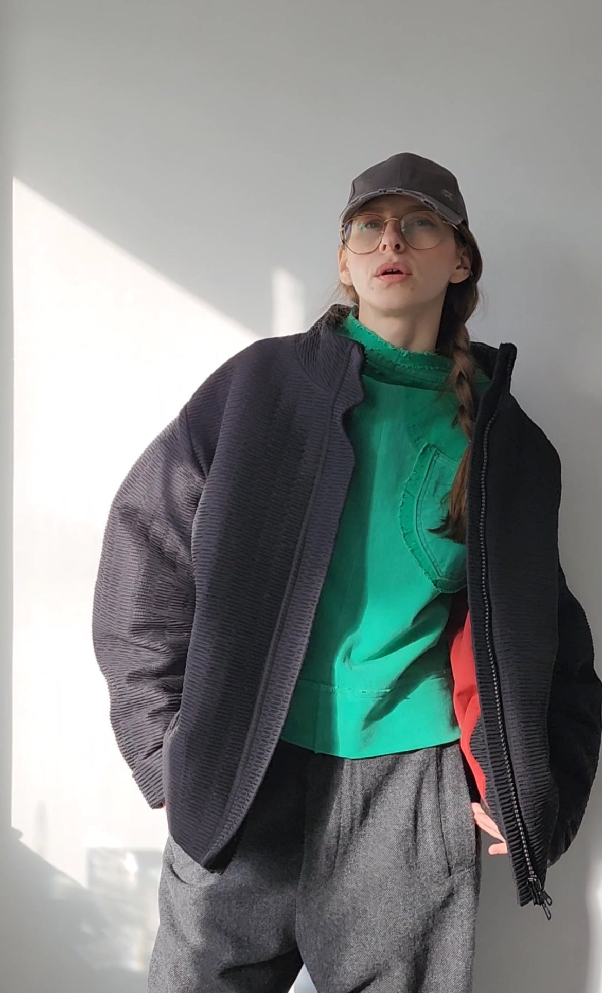 Black Basic Textured Oversize Bomber Jacket