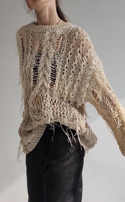 White cotton textured sweater