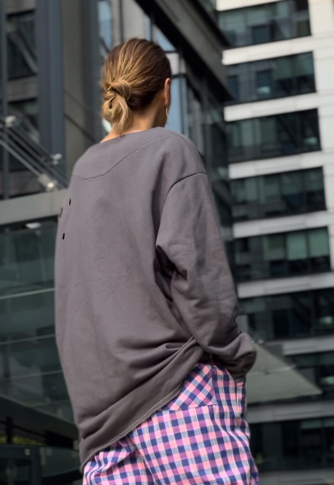 Hand-dyed graphite sweatshirt with perforations