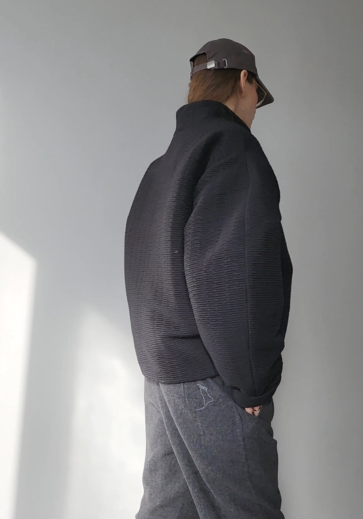 Black Basic Textured Oversize Bomber Jacket