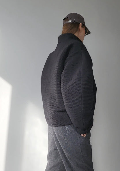 Black Basic Textured Oversize Bomber Jacket