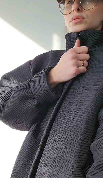 Black Basic Textured Oversize Bomber Jacket