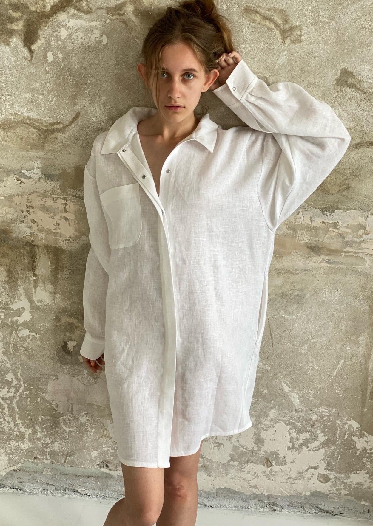 Oversize white linen shirt