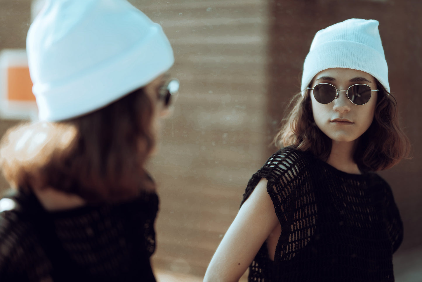 Summer cotton white hat with a turn-up