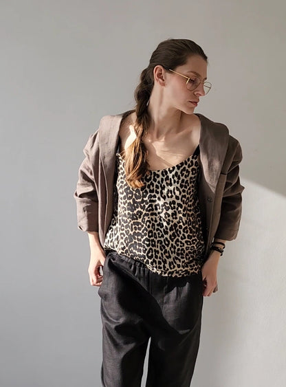 Light gray wide straps linen top