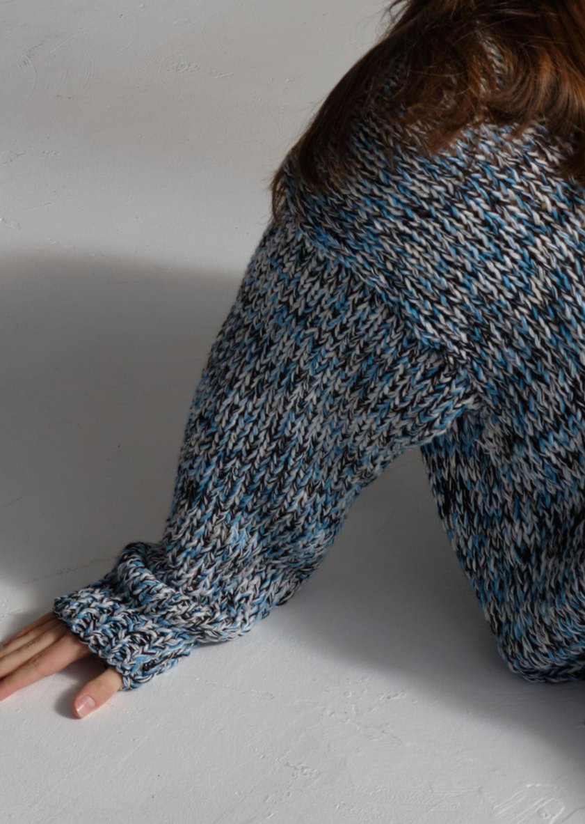 Светр лляний handcrafted бірюзовий меланж