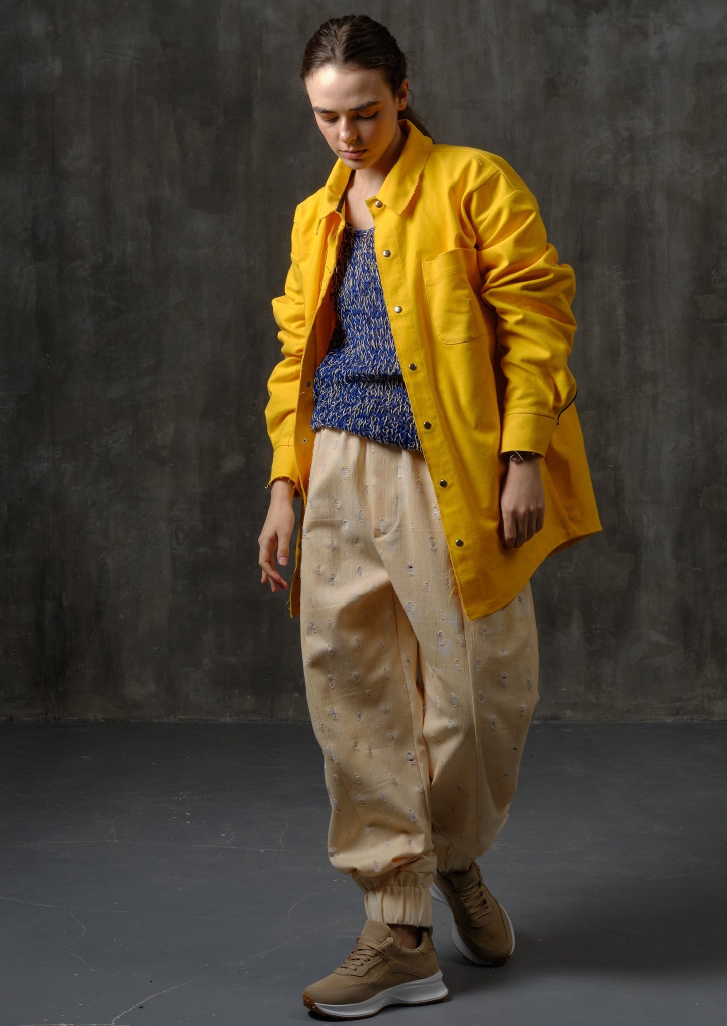 Oversize yellow dense cotton shirt