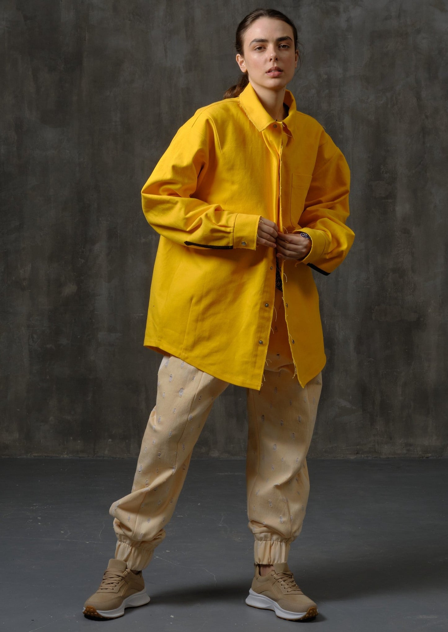 Oversize yellow dense cotton shirt