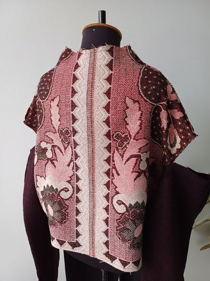 Off-shoulder sweater in burgundy wool and vintage jacquard monogram
