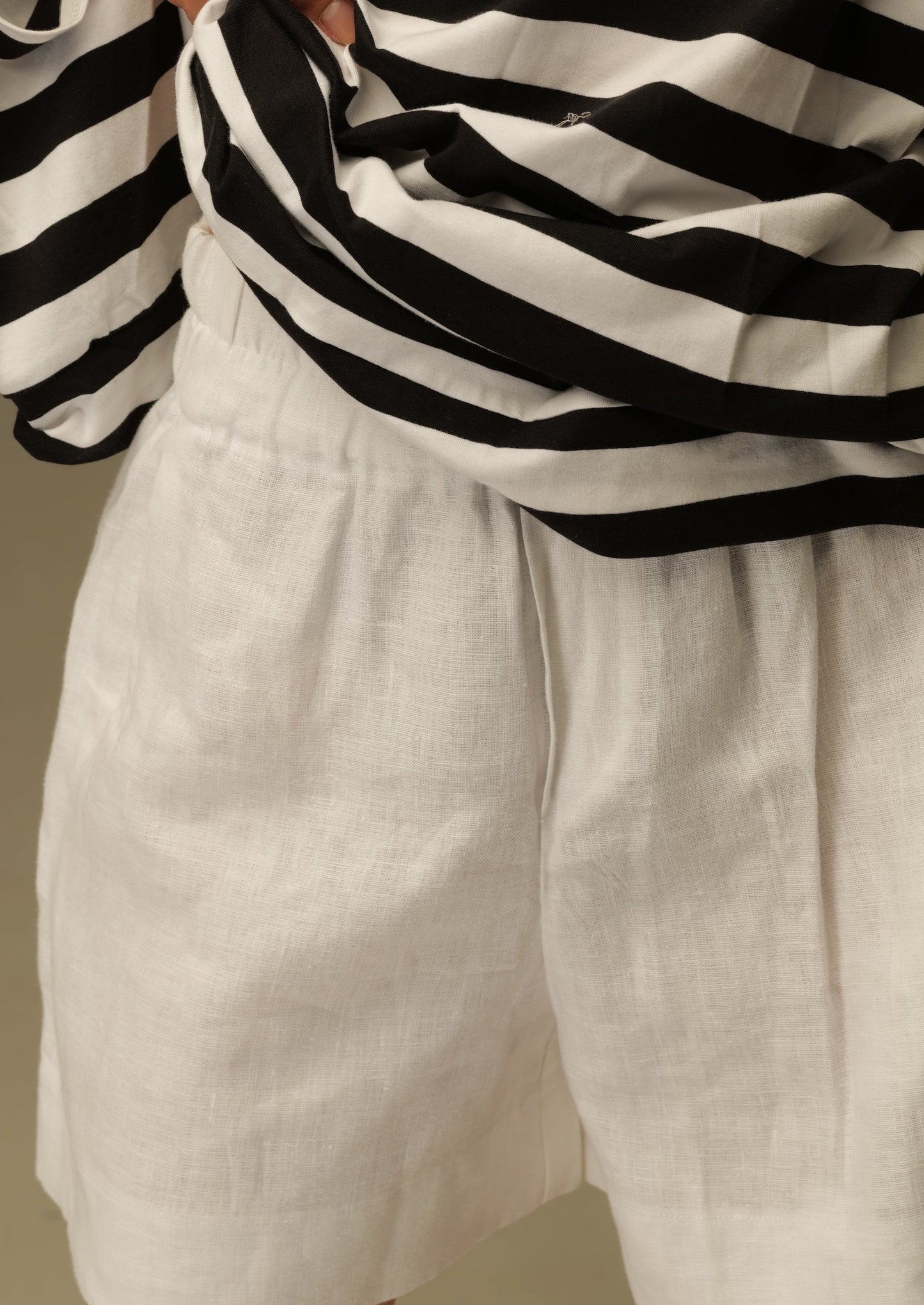 White linen shorts