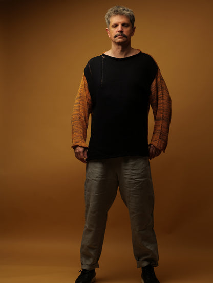 Orange-blue unisex long cotton sweater
