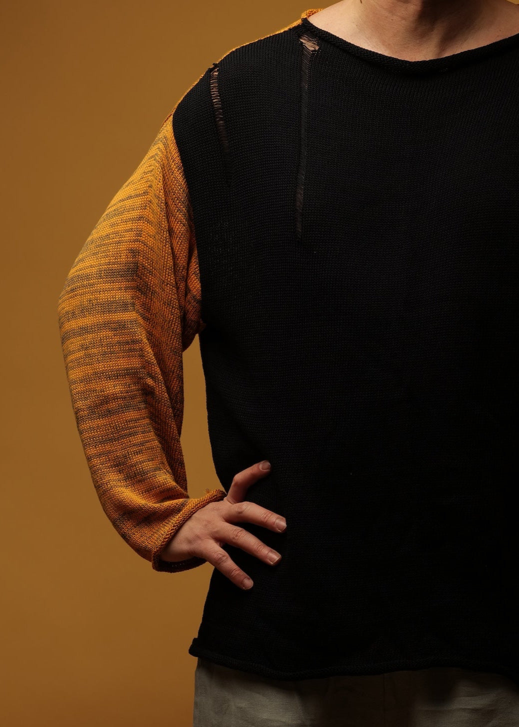 Orange-blue unisex long cotton sweater
