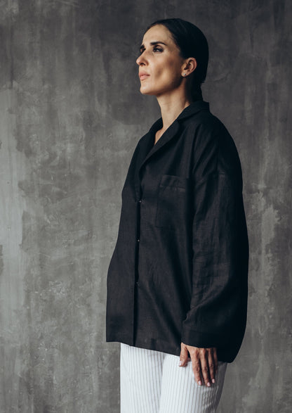 Jacket-shirt black linen