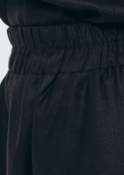 Half sun skirt, black linen