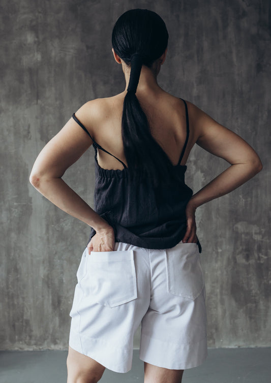 White elongated cotton shorts