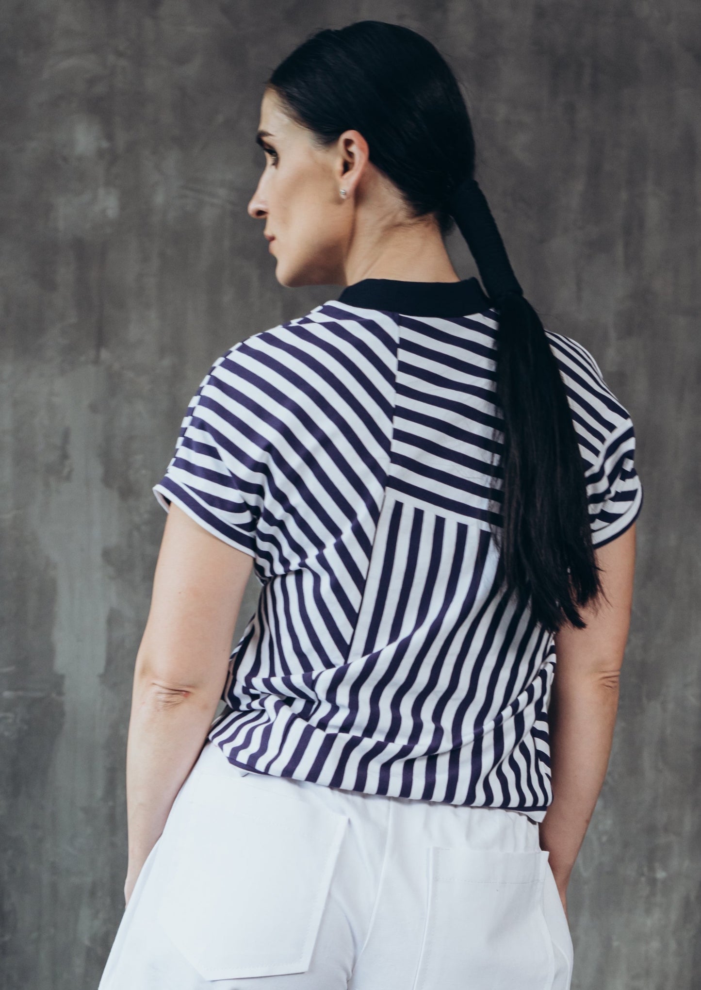 Striped patchwork cotton T-shirt