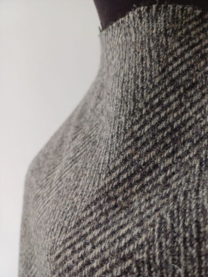 Sweater textile open shoulders gray wool herringbone