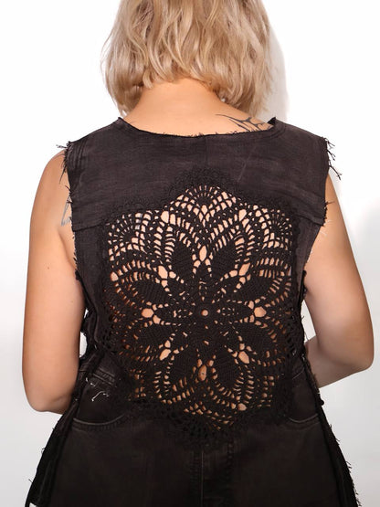 Red ethnic jacquard rope top