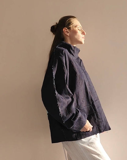 Bomber denim purple texture bark decoration on the back