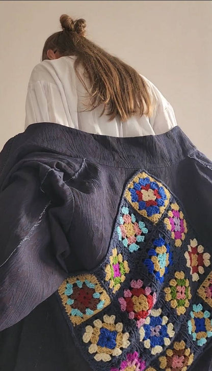 Bomber denim purple texture bark decoration on the back