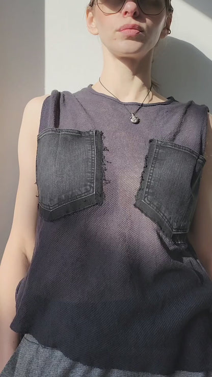 Black cotton mesh sweater
